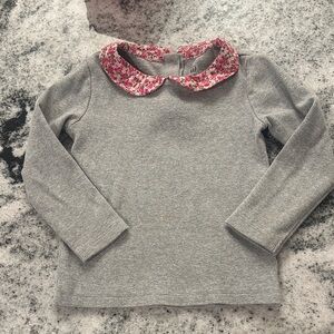 Baby Gap Ribbed gray long sleeve shirt with pink floral Peter Pan‎ collar 3T